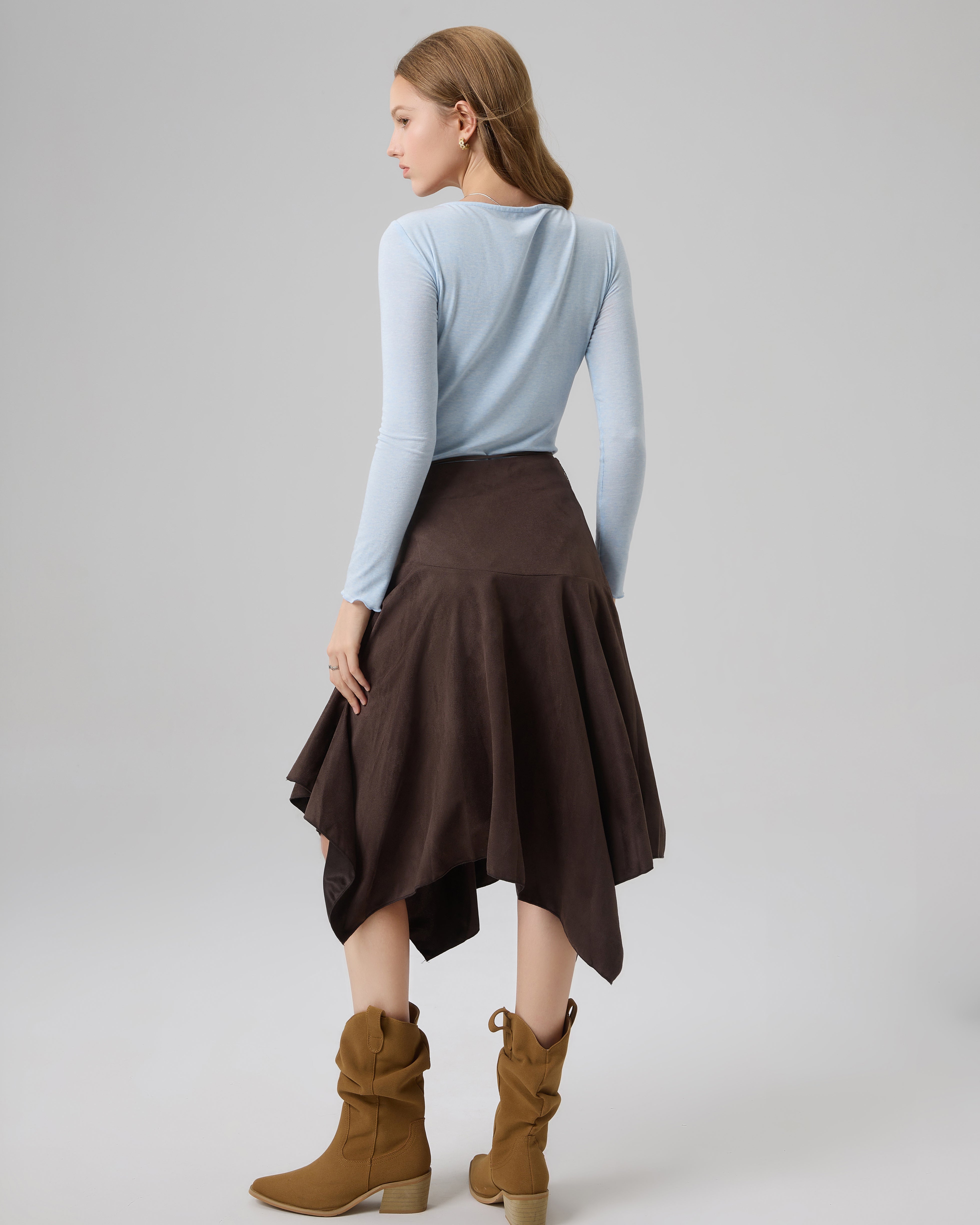 Asymmetrical Suede-Effect Skirt with Decorative Tie | Lethe