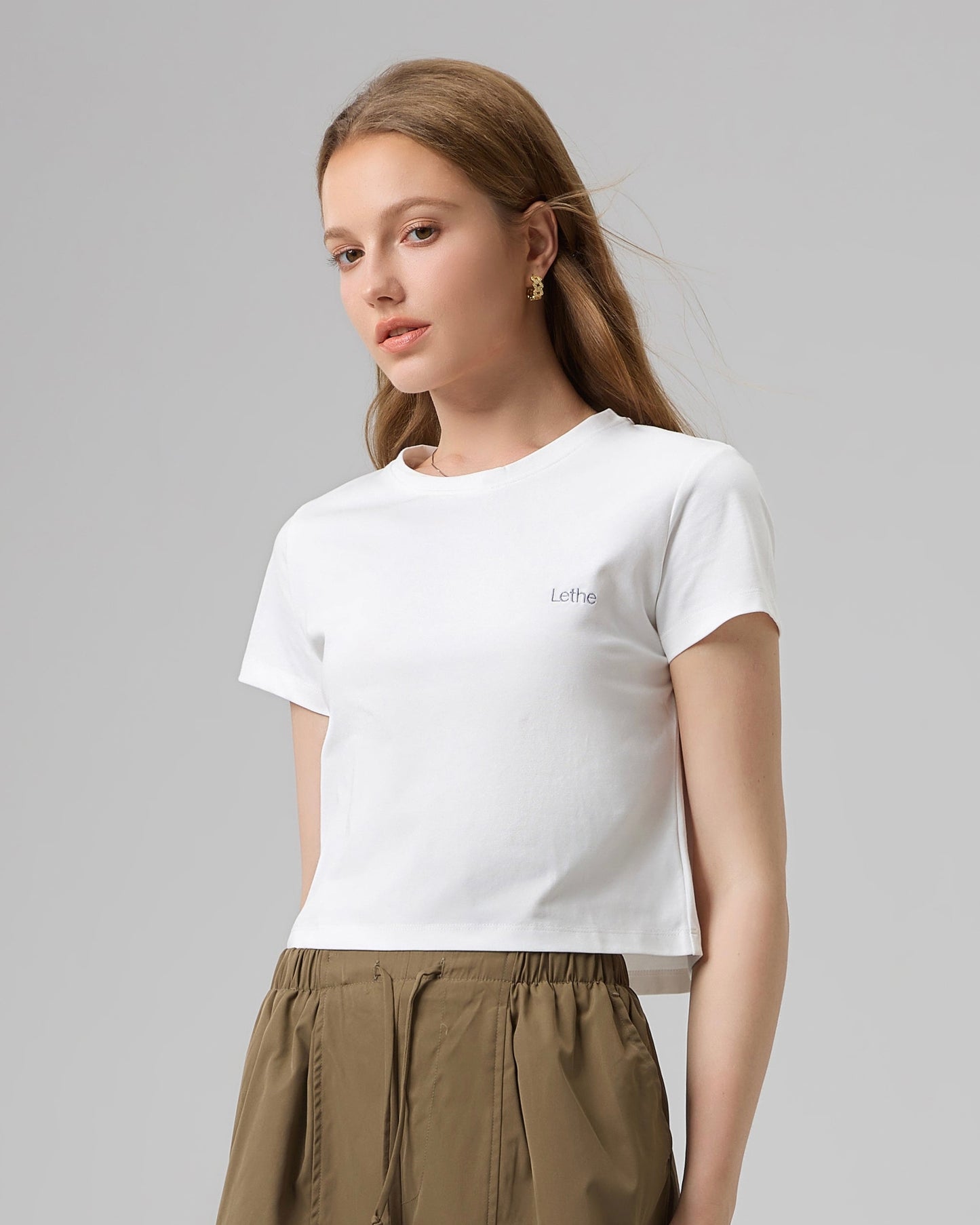 Shop The Lethe Logo Tee, a soft, minimalist classic cotton T-shirt designed by a Toronto-based Canadian women’s fashion brand